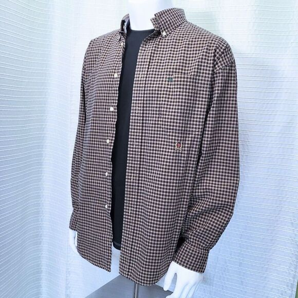 Tommy Hilfiger Button Down Plaid Shirt Brown Tan Men's L - Picture 2 of 16